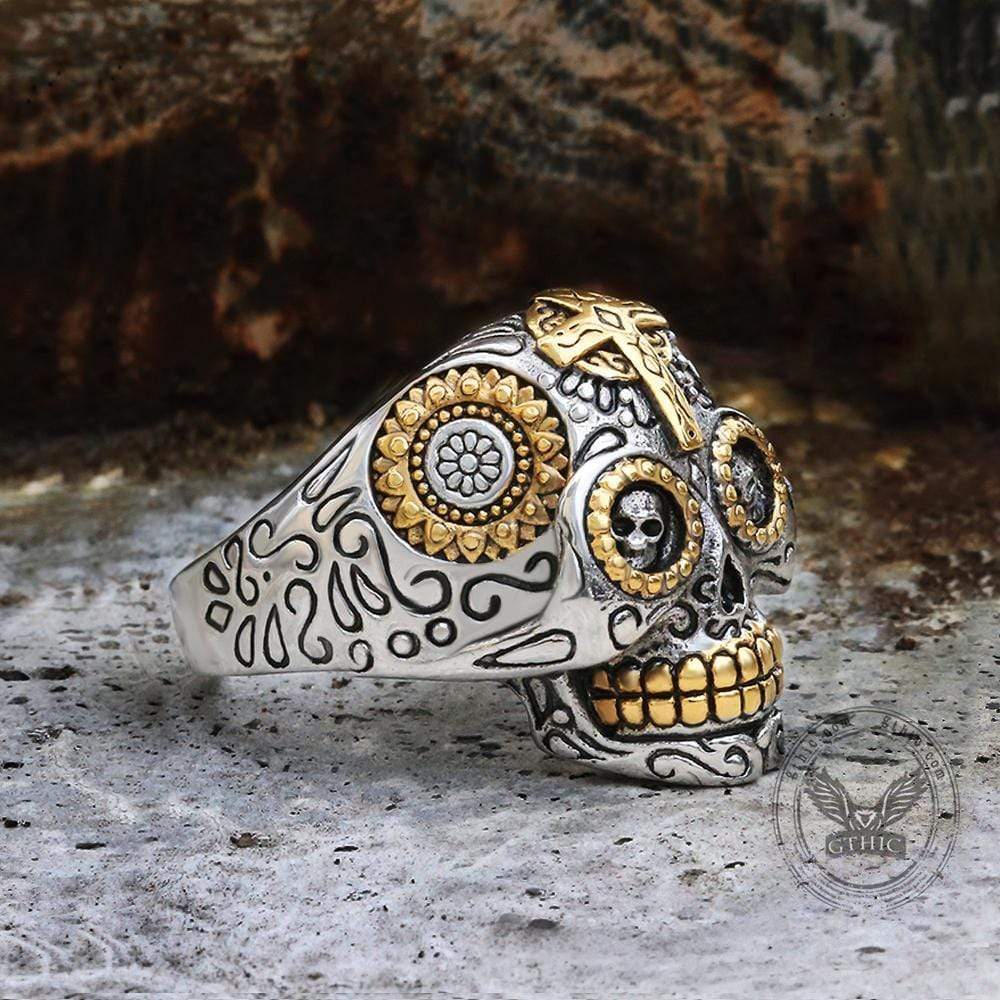 Vintage Cross Sugar Skull Ring | Gthic.com