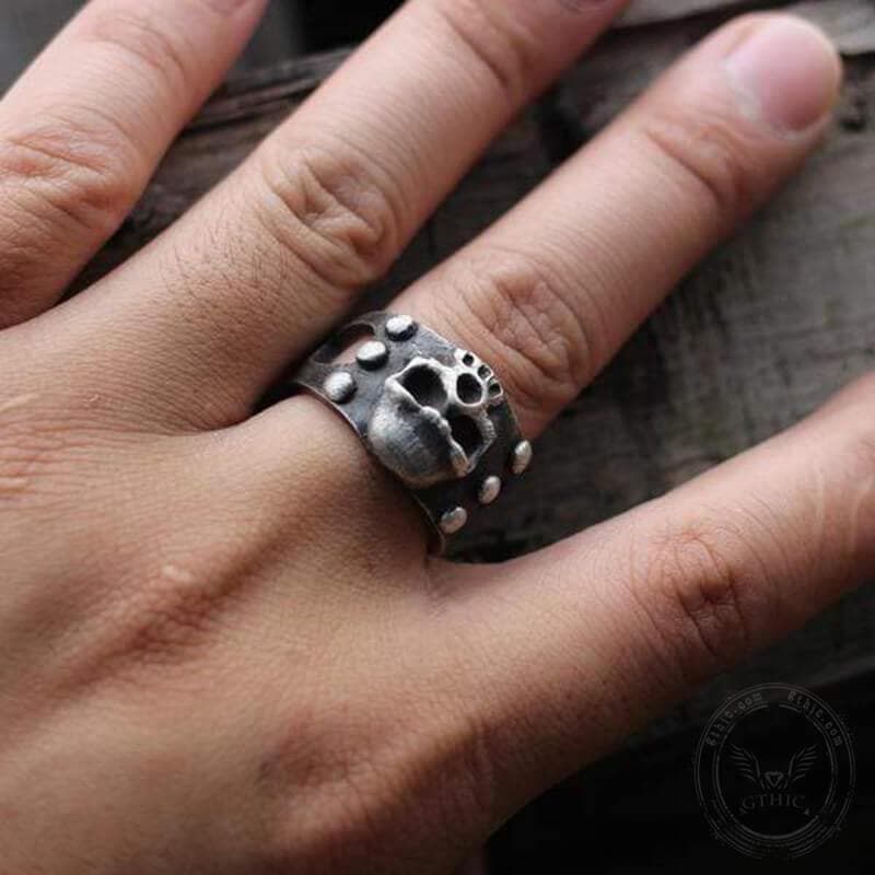Anello teschio in argento sterling punk vintage