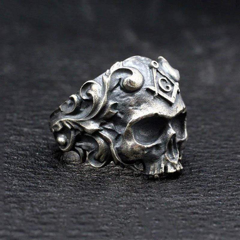 Vintage Vine Sterling Silver Skull Masonic Ring – GTHIC