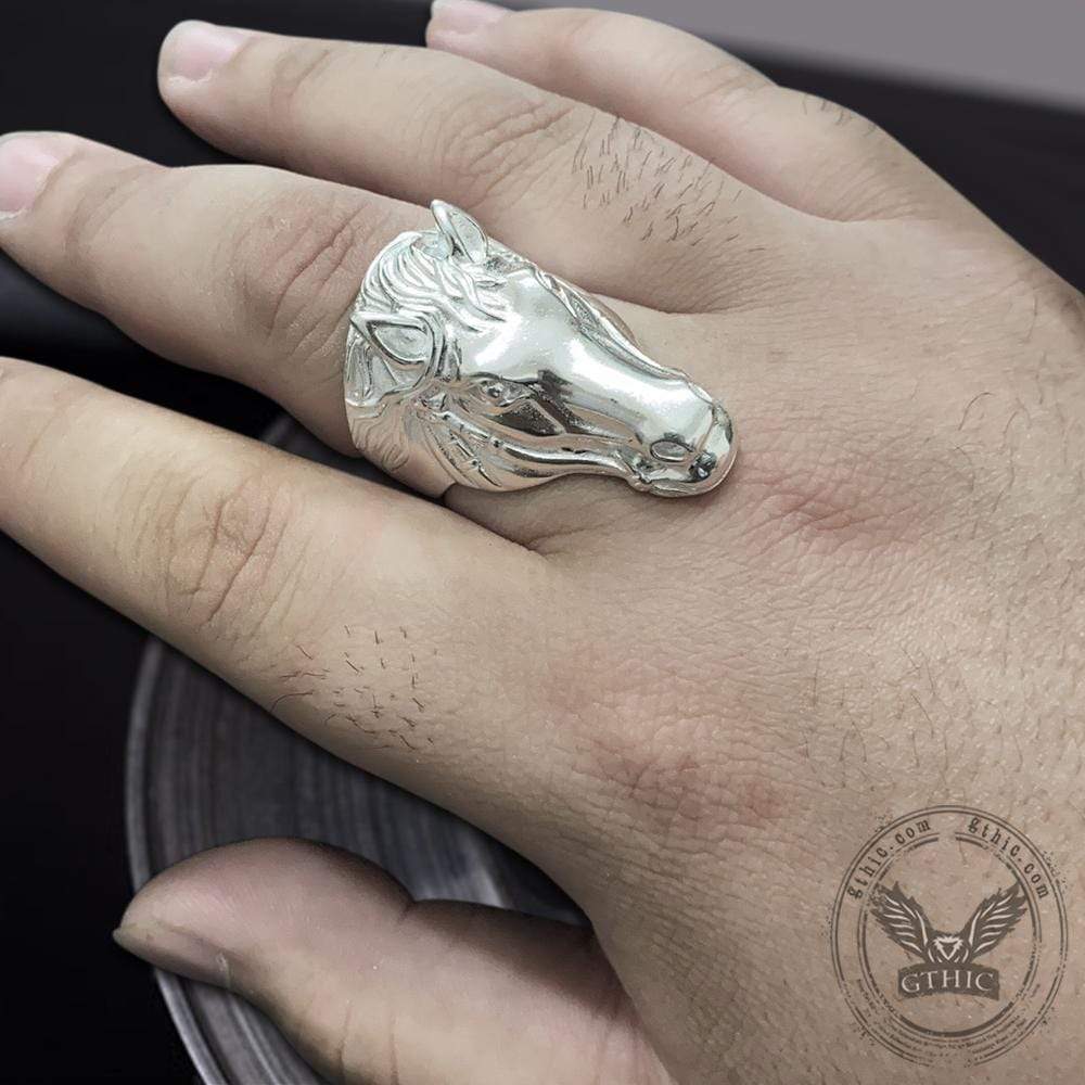 Horse Head Sterling Silver Animial Ring | Gthic.com