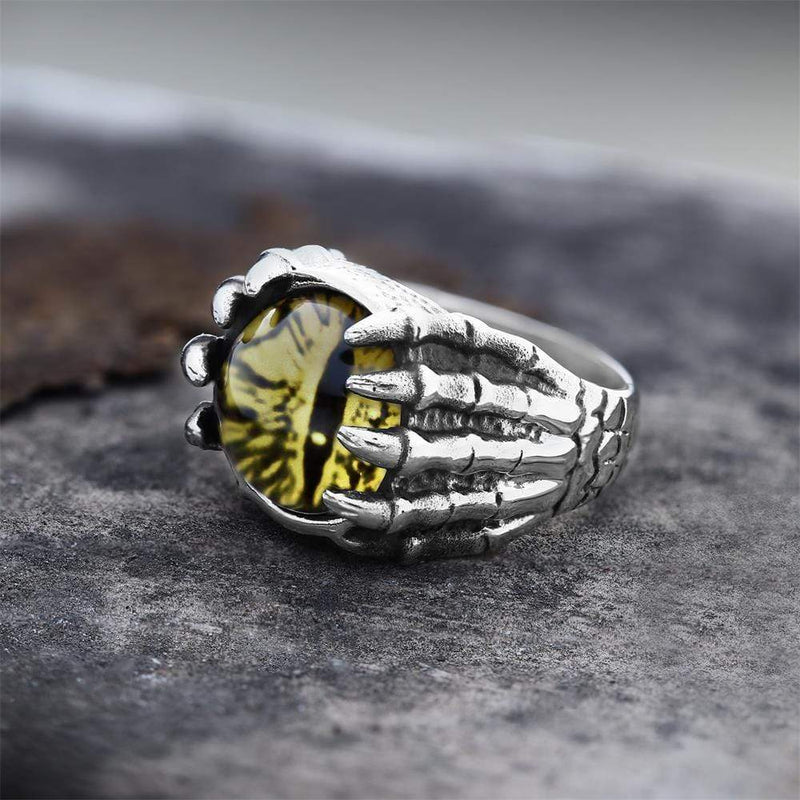 Dragon Eye Stainless Steel Skull Claw Ring 04 Yellow | Gthic.com