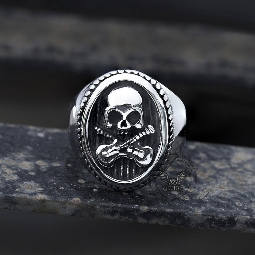 Guitar Skull Stainless Steel Ring 02 | Gthic.com