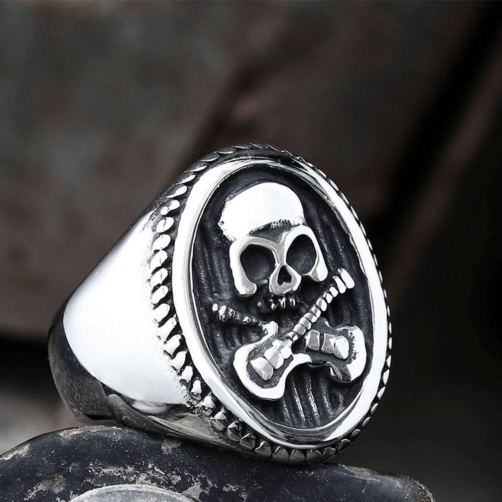 Guitar Skull Stainless Steel Ring 01 | Gthic.com