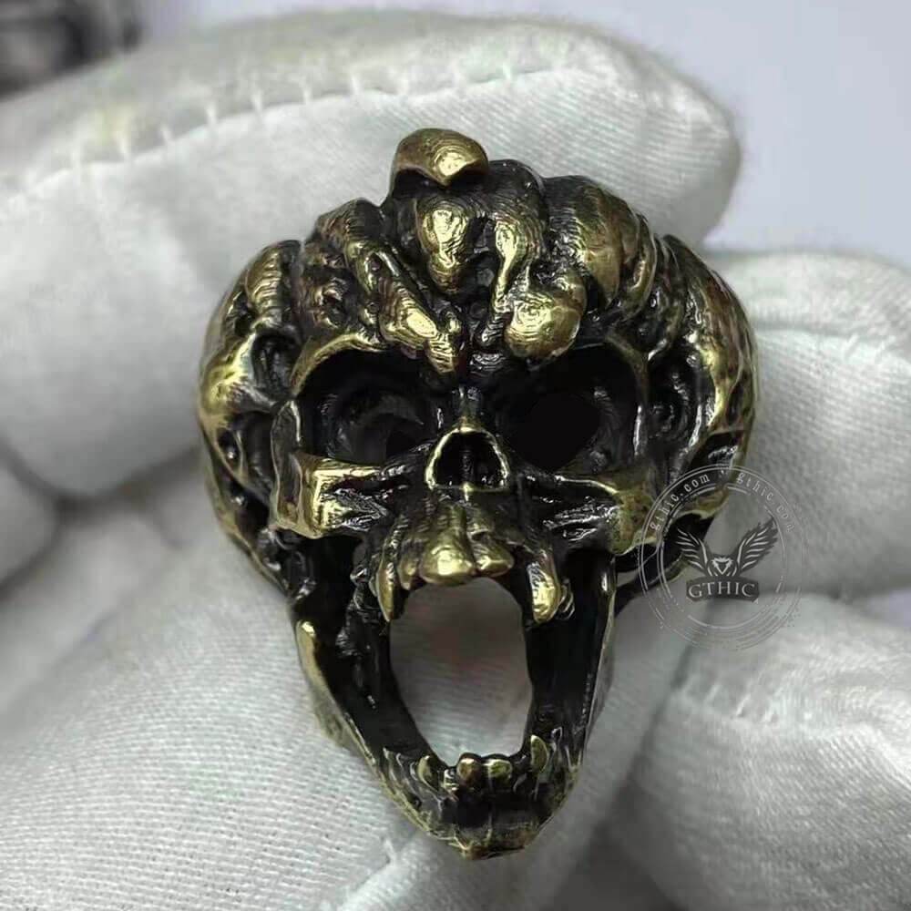 Halloween Horror Pumpkin Sterling Silver Skull Ring | Gthic.com