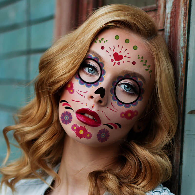 Halloween Sugar Skull Face Makeup Temporary Tattoo Stickers02 | Gthic.com