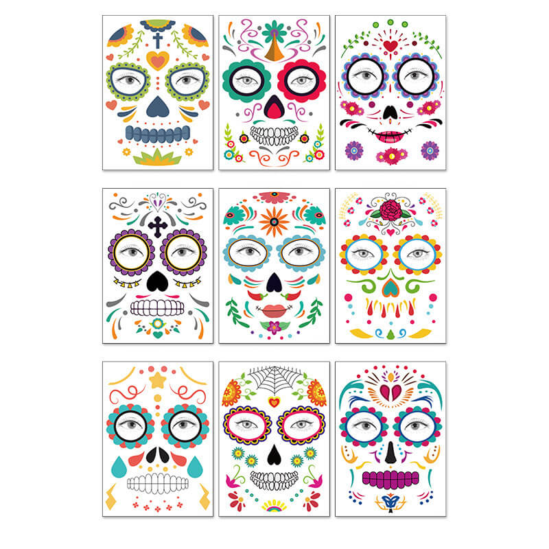 Halloween Sugar Skull Face Makeup Temporary Tattoo Stickers GTHIC Halloween sugar skull face makeup temporary tattoo stickers gthic