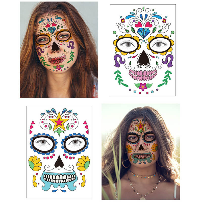 Halloween Sugar Skull Face Makeup Temporary Tattoo Stickers05 | Gthic.com