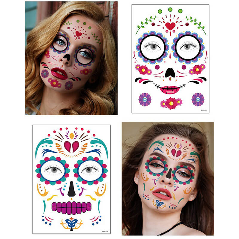 Halloween Sugar Skull Face Makeup Temporary Tattoo Stickers GTHIC Halloween sugar skull face makeup temporary tattoo stickers gthic