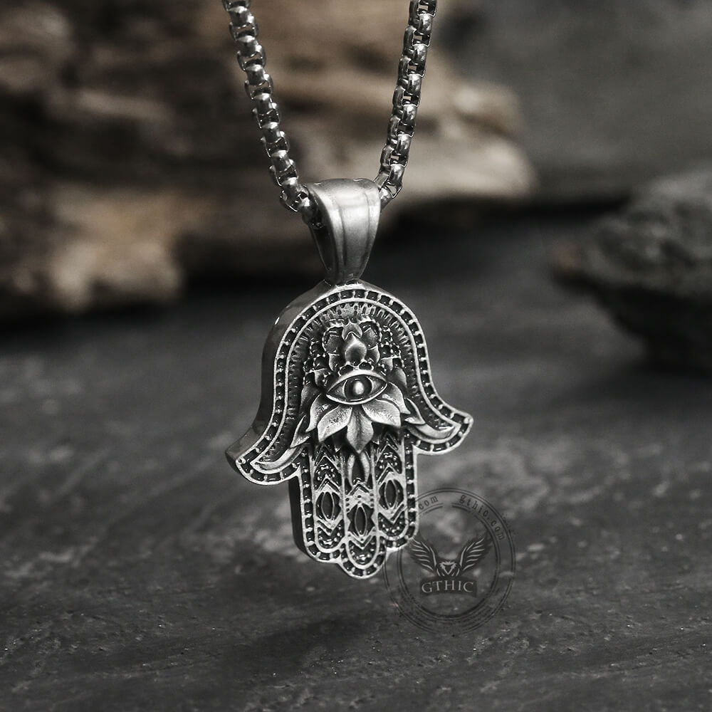 Hamsa Hand Evil Eye Pure Tin Necklace04 | Gthic.com