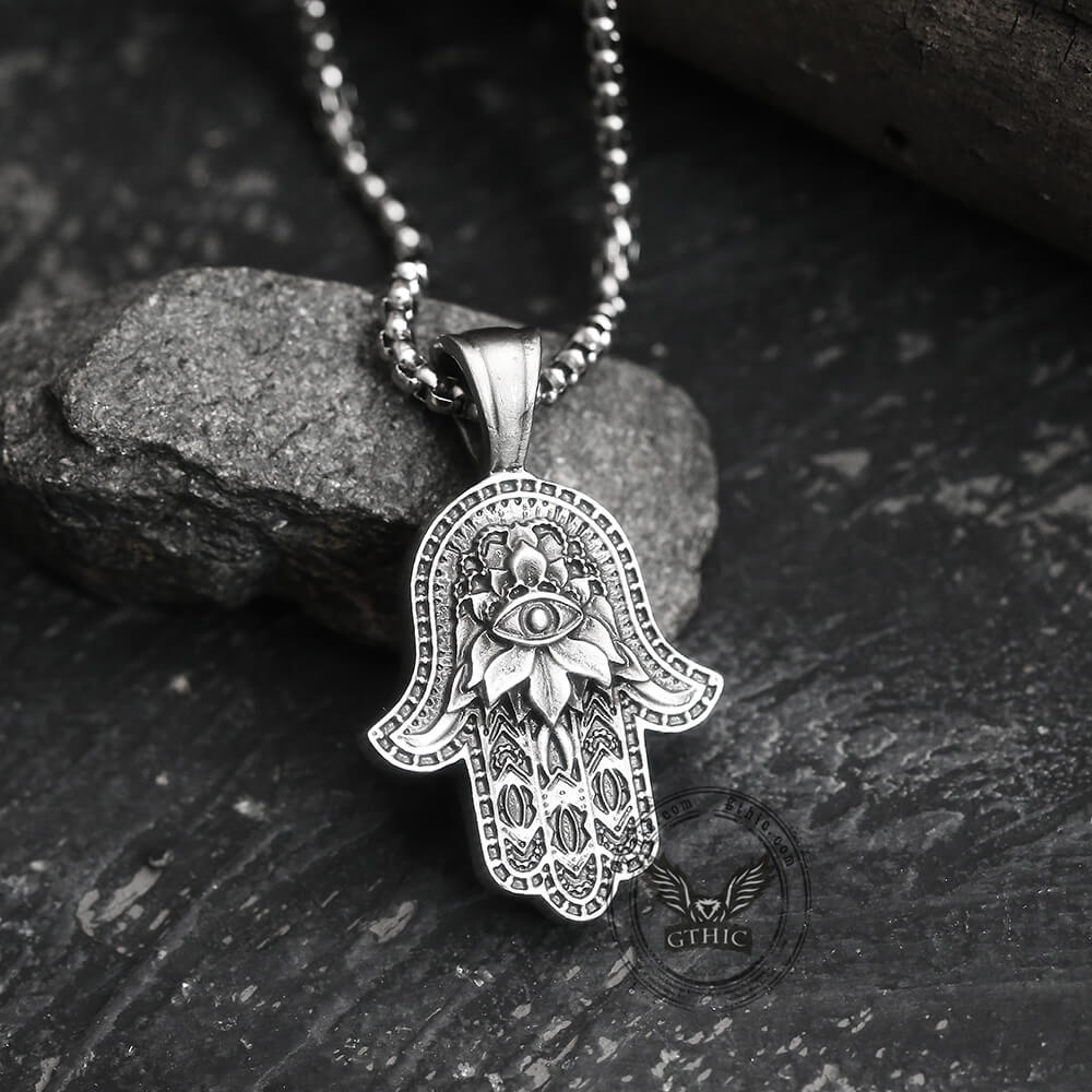 Hamsa Hand Evil Eye Pure Tin Necklace