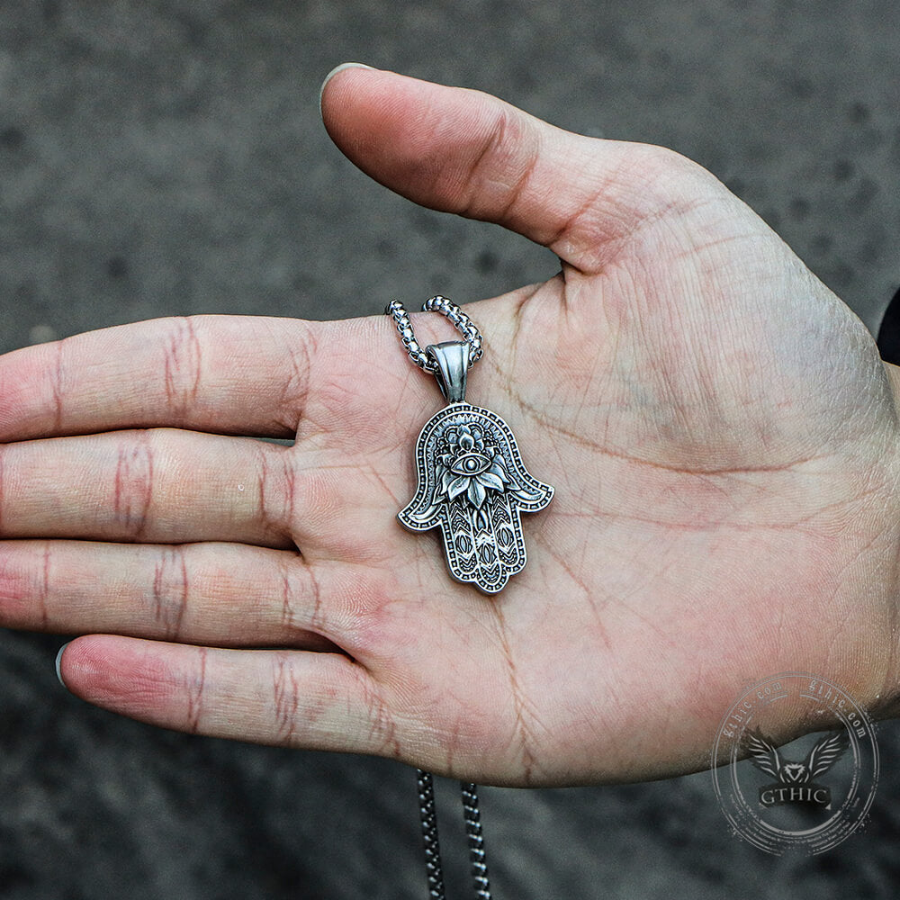 Hamsa Hand Evil Eye Pure Tin Necklace03 | Gthic.com