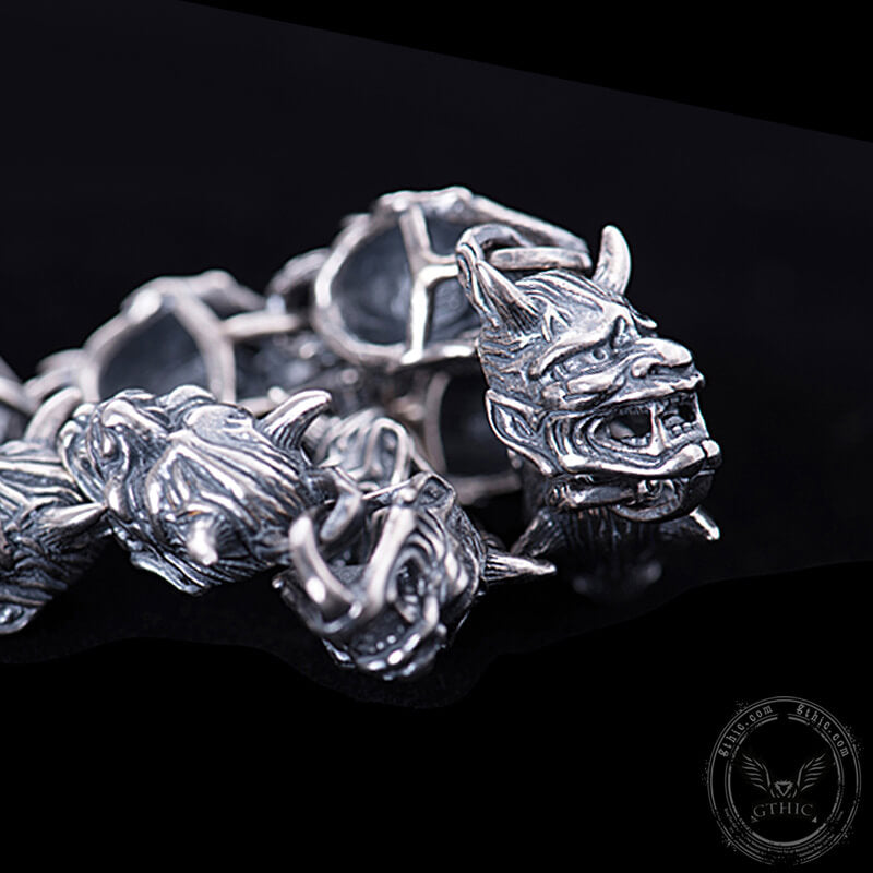 Hannya Oni Mask Sterling Silver Bracelet04 | Gthic.com