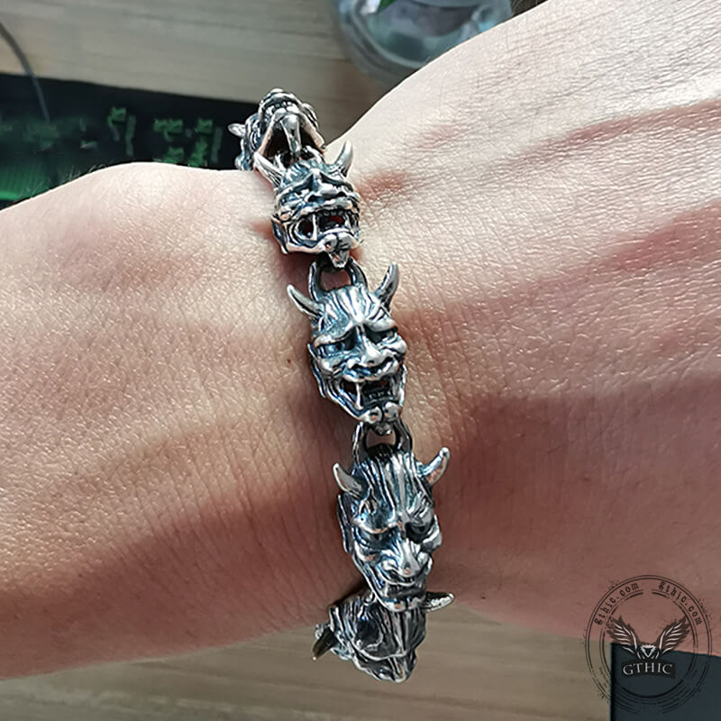 Hannya Oni Mask Sterling Silver Bracelet02 | Gthic.com