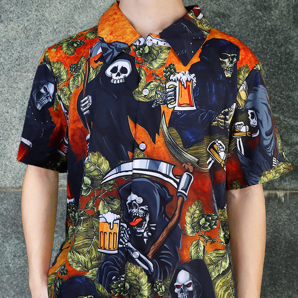 Hawaii Drink Beer Polyester Skull Shirt
