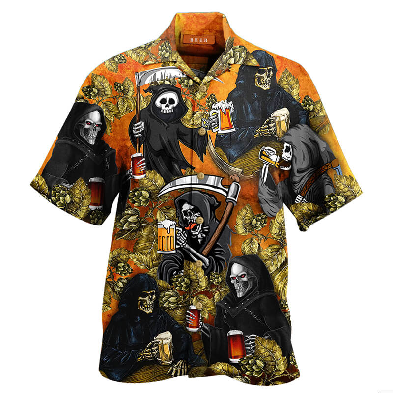 Hawaii Drink Beer Polyester Skull Shirt | Gthic.com