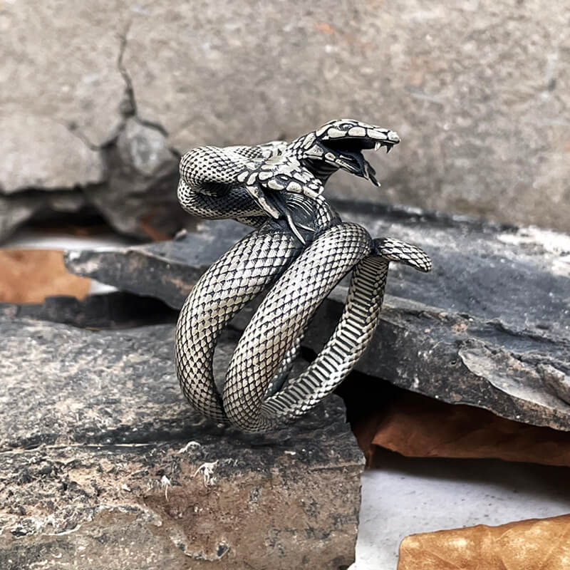 The Three-Headed Serpent Sterling Silver Ring | Gthic.com