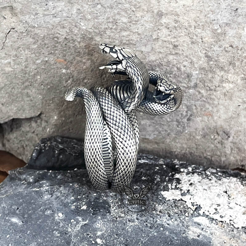 The Three-Headed Serpent Sterling Silver Ring | Gthic.com