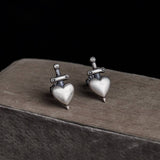 Heart-Piercing Sword Sterling Silver Stud Earrings | Gthic.com