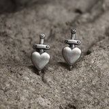 Heart-Piercing Sword Sterling Silver Stud Earrings | Gthic.com