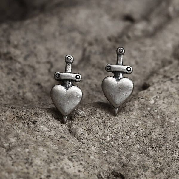 Asymmetrical heart padlock and heart card post earrings