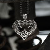 Heart-shaped Fenrir Wolf Stainless Steel Viking Pendant01 | Gthic.com