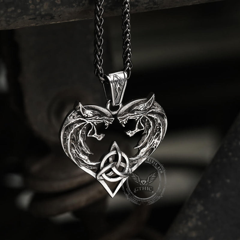 Heart-shaped Fenrir Wolf Stainless Steel Viking Pendant04 | Gthic.com