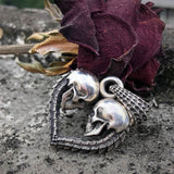 Ciondolo in argento sterling con teschio a forma di cuore