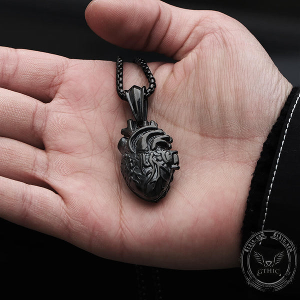 Heart Stainless Steel Open Necklace 02 Black | Gthic.com