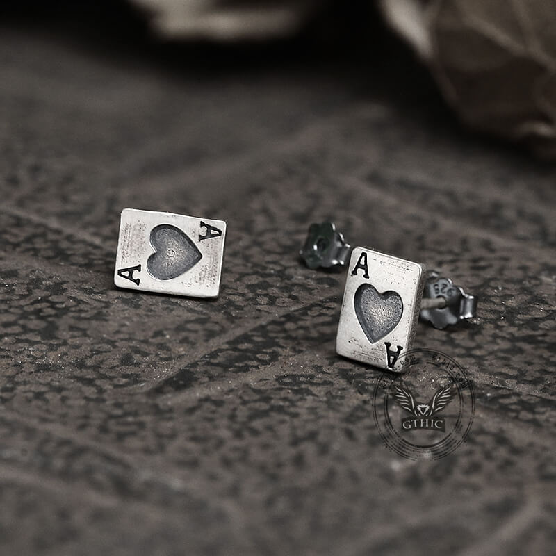 Hearts Poker Sterling Silver Stud Earrings