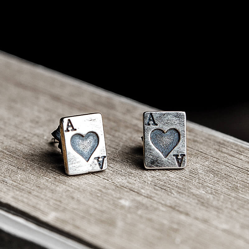 Hearts Poker Sterling Silver Stud Earrings 01 | Gthic.com