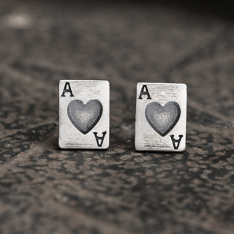 Hearts Poker Sterling Silver Stud Earrings | Gthic.com