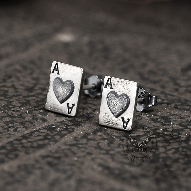 Hearts Poker Sterling Silver Stud Earrings | Gthic.com