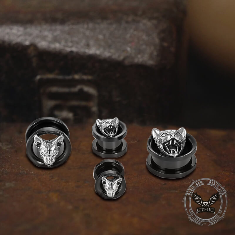 Hell Cat Cross Stainless Steel Ear Gauges | Gthic.com