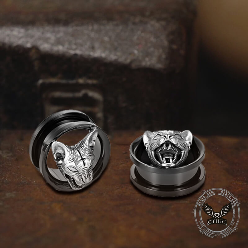 Hell Cat Cross Stainless Steel Ear Gauges | Gthic.com