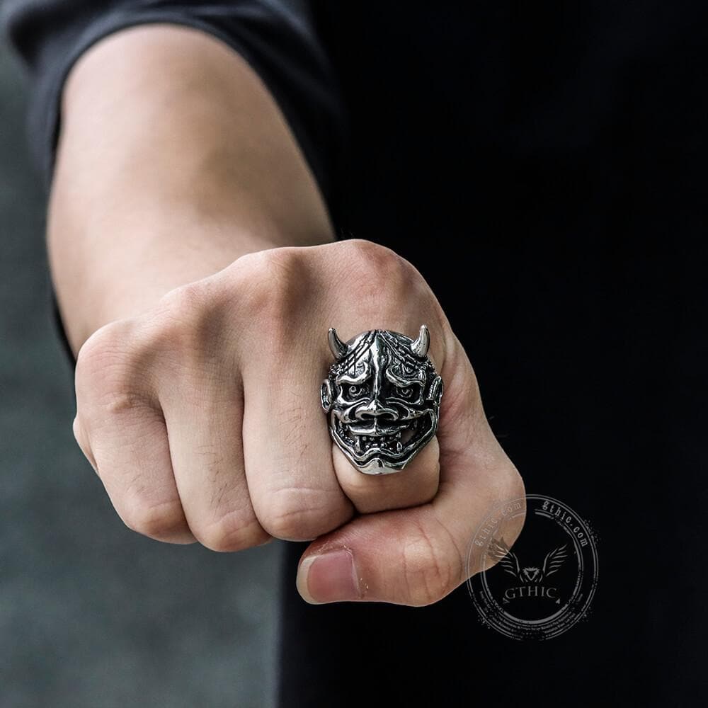 Hell Demon Mask Stainless Steel Ring | Gthic.com
