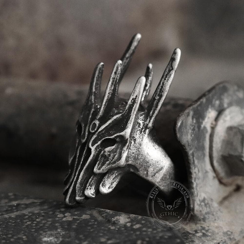 Helm of Sauron Stainless Steel Ring 04 | Gthic.com