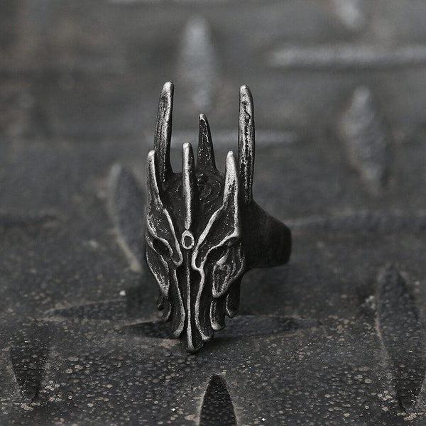 Helm of Sauron Stainless Steel Ring 01 | Gthic.com