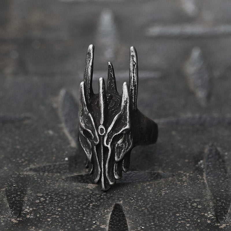 Helm of Sauron Stainless Steel Ring 01 | Gthic.com