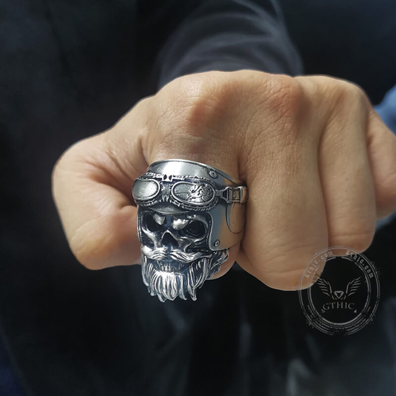 Helmet Skull Sterling Silver Ring | Gthic.com