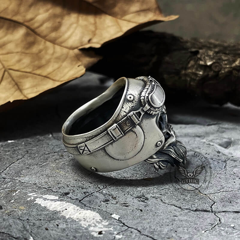 Helmet Skull Sterling Silver Ring | Gthic.com