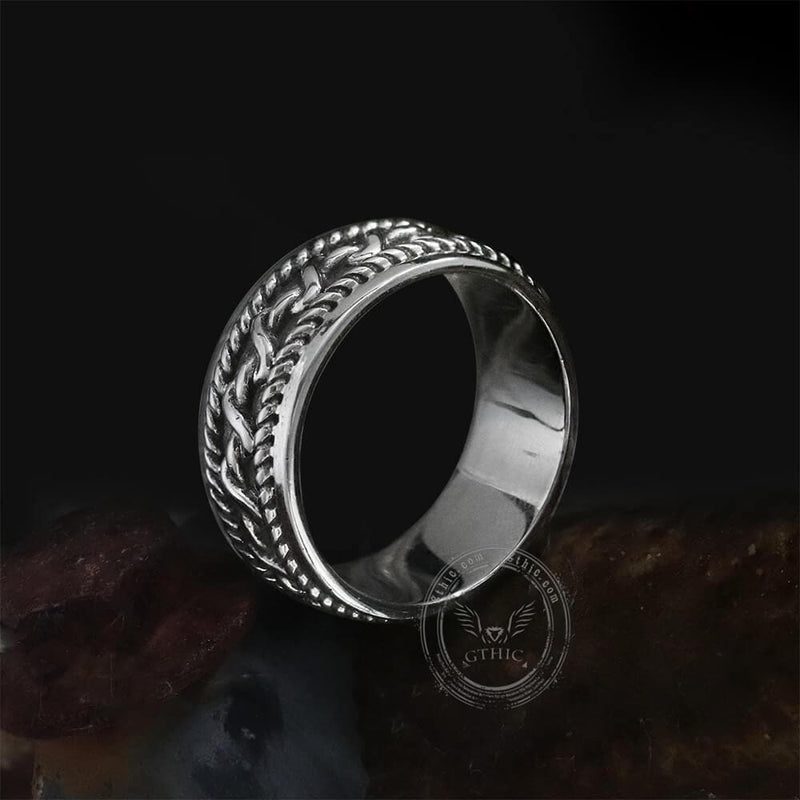 Hemp Cable Pattern Stainless Steel Retro Ring 03 | Gthic.com