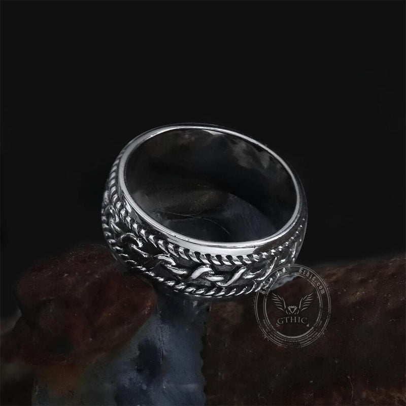 Hemp Cable Pattern Stainless Steel Retro Ring 05 | Gthic.com