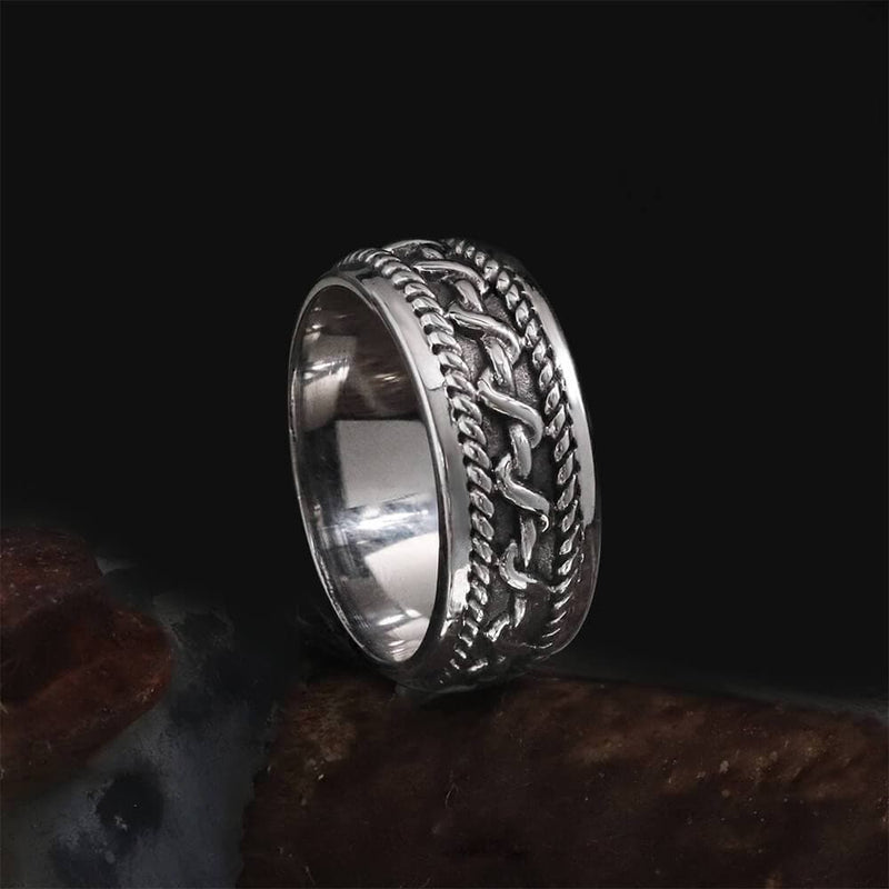 Hemp Cable Pattern Stainless Steel Retro Ring 01 | Gthic.com