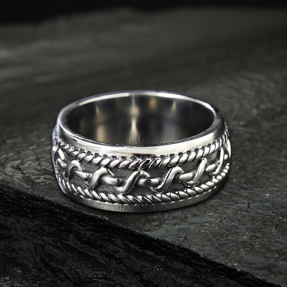 Hemp Cable Pattern Stainless Steel Retro Ring