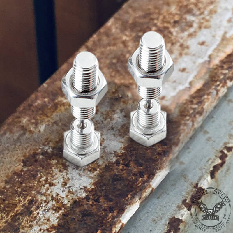 Hex Bolt Stainless Steel Screw Stud Earrings | Gthic.com