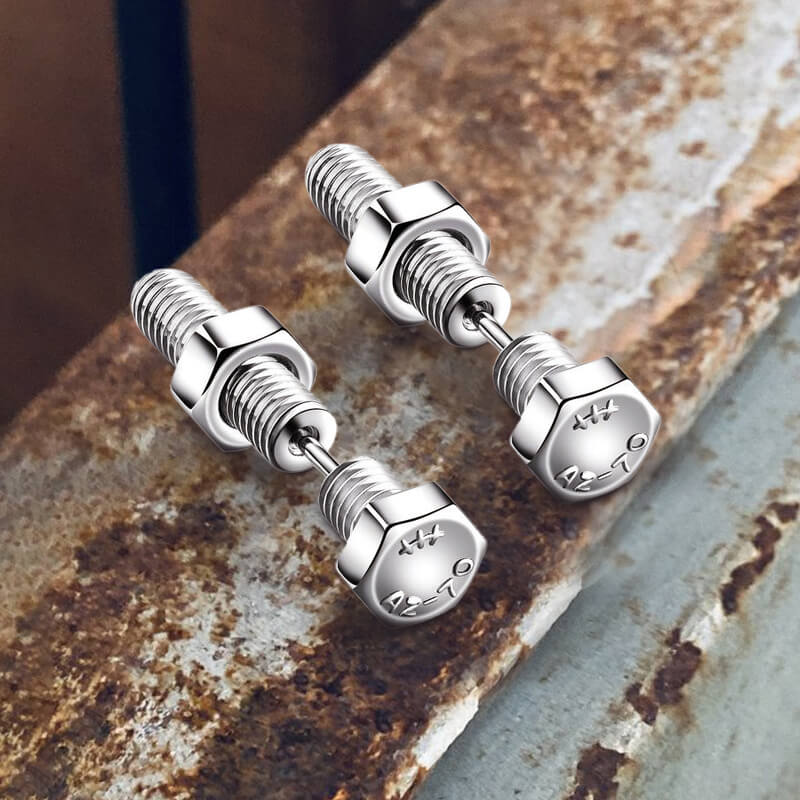 Hex Bolt Stainless Steel Screw Stud Earrings | Gthic.com