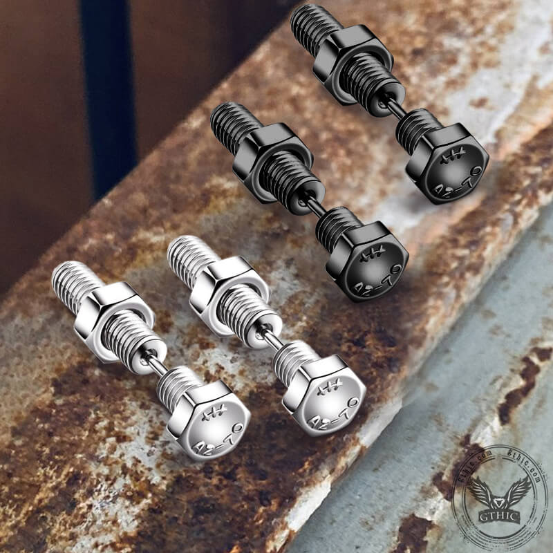 Hex Bolt Stainless Steel Screw Stud Earrings | Gthic.com