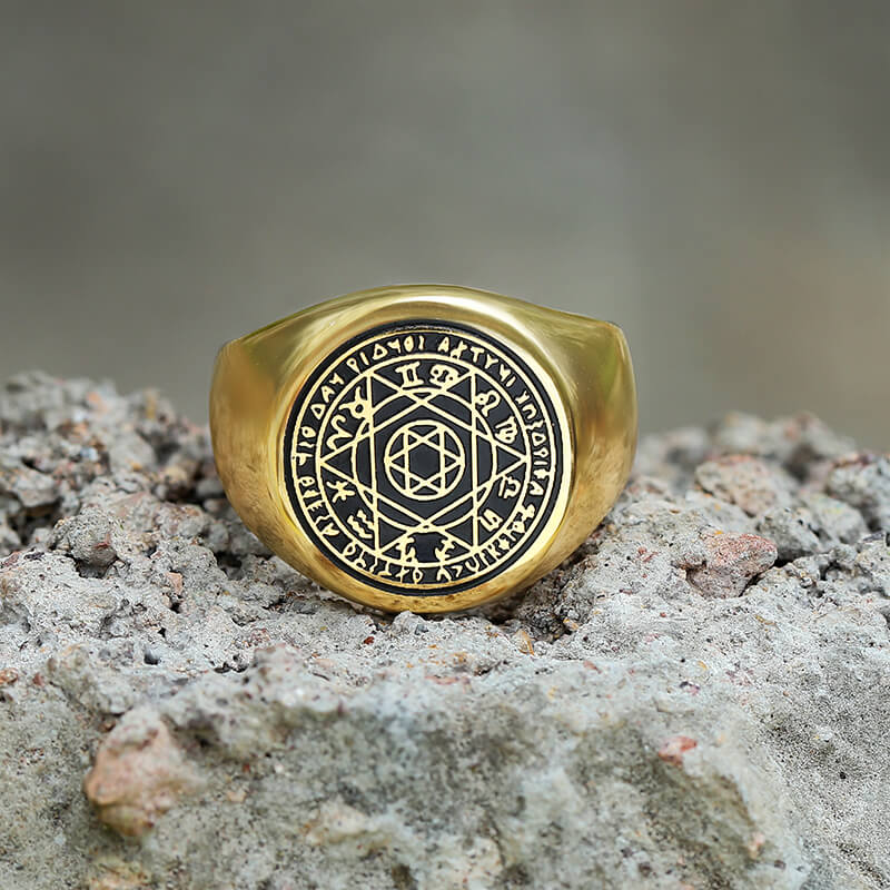 Hexagram 12 Zodiac Sign Stainless Steel Ring 01 gold| Gthic.com