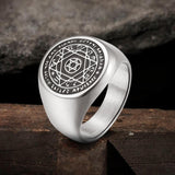 Hexagram 12 Zodiac Sign Stainless Steel Ring 01 silver| Gthic.com