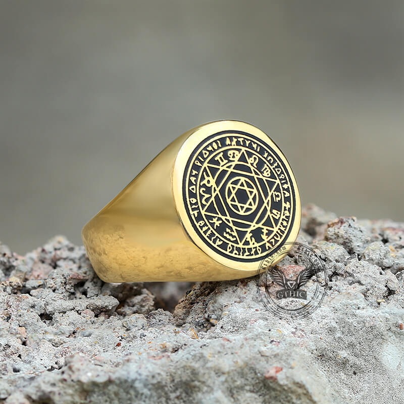 Hexagram 12 Zodiac Sign Stainless Steel Ring 01 gold| Gthic.com